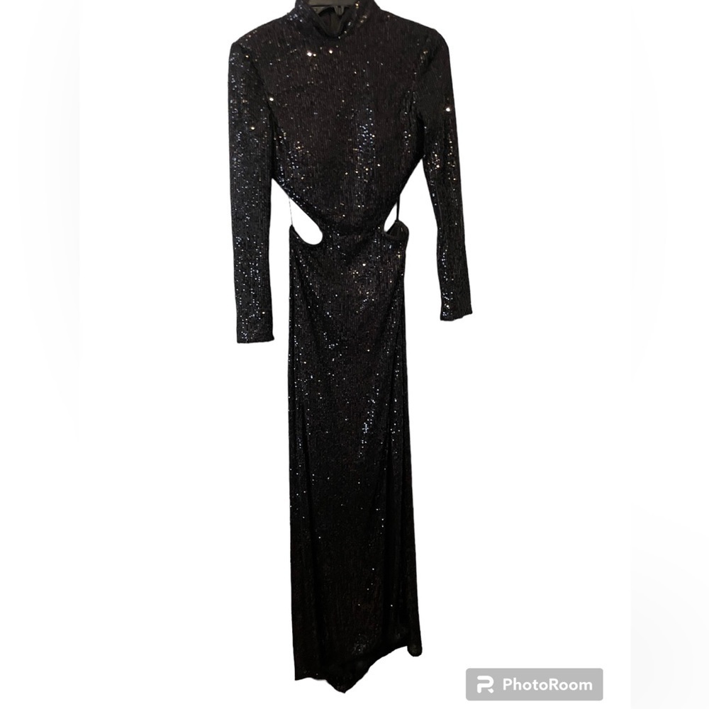 Nwot  La Femme - 28771 Sequined Long Sleeve High Neck Fitted Dress - Picture 5 of 5